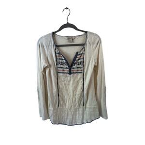 Lucky Brand White Embroidered Long Sleeve Top Size Small